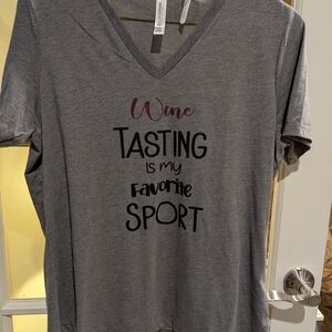 Gray Graphic Tee - Wine Tasting Sport Womens V-Neck NWT